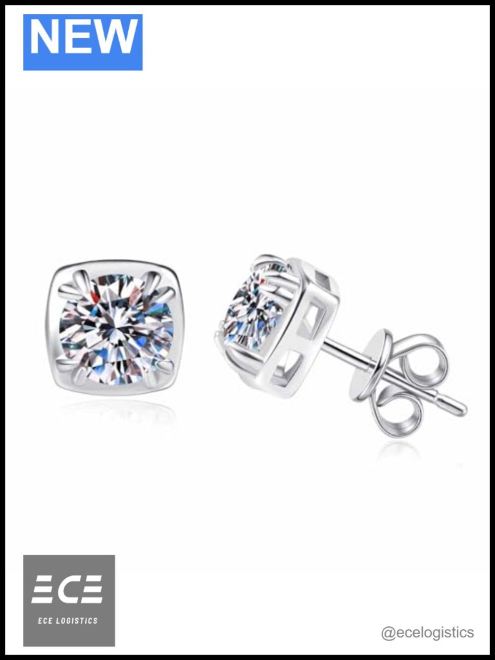 Moissanite Stud Earrings 925 Sterling Silver 1 Carat Each Round Cut Push Back